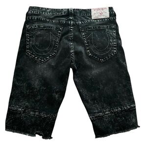 True Religion Moto Pocket Distressed Shorts Jorts Denim Jeans Black Men Sz 36